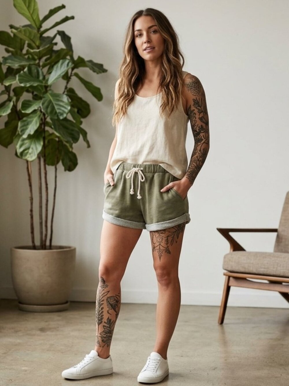 H&M Divided Olive Green Sweatshorts Loopback Knit Lounge Shorts - Size S